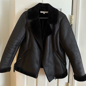 Black Faux Sherpa/ Leather Coat